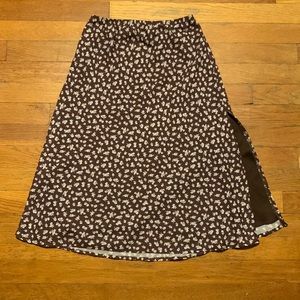 Full Tilt Brown Midi Skirt with White Flowers